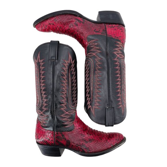 Vintage Mens size 11.5D Red Python Exotic Snakeskin Leather Cowboy Western Boots - Picture 7 of 16